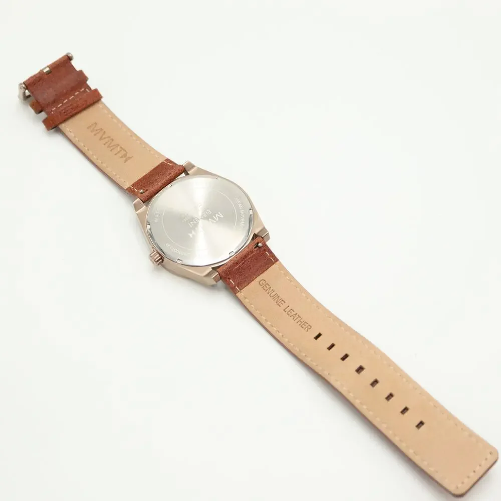 MVMT Element Mens 43mm Brown Bronze Tone Date Watch Leather Strap w New Battery